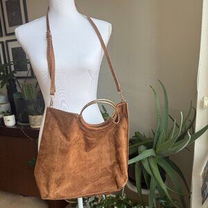 Banana Republic Brown Vegan Suede Satchel with brass/gold handles- NEVER USED